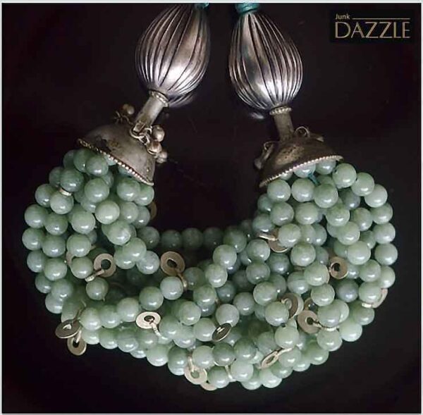 12 lines Jade beaded cluster necklace with 2 pieces Afghani bell caps product only