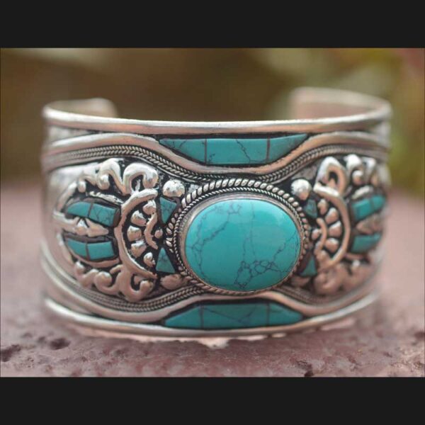 Tibetan Open Cuff Turquoise Bracelet (Adjustable)