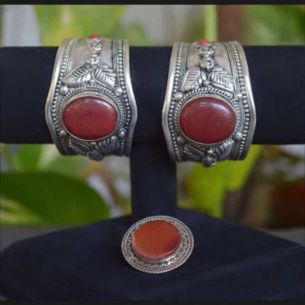 Tibetan Single piece Open Cuff Carnelian Bracelet (Adjustable)