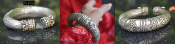 Old engraved ethnic Nepali bracelet with stones