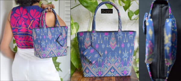 Handwoven Thai Paewa patterned fabric bag with coin purse