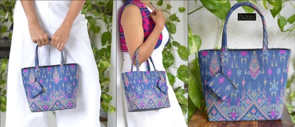 Handwoven Thai Paewa patterned fabric bag with coin purse