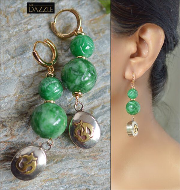 Carved Jade earrings with Tibetan Om