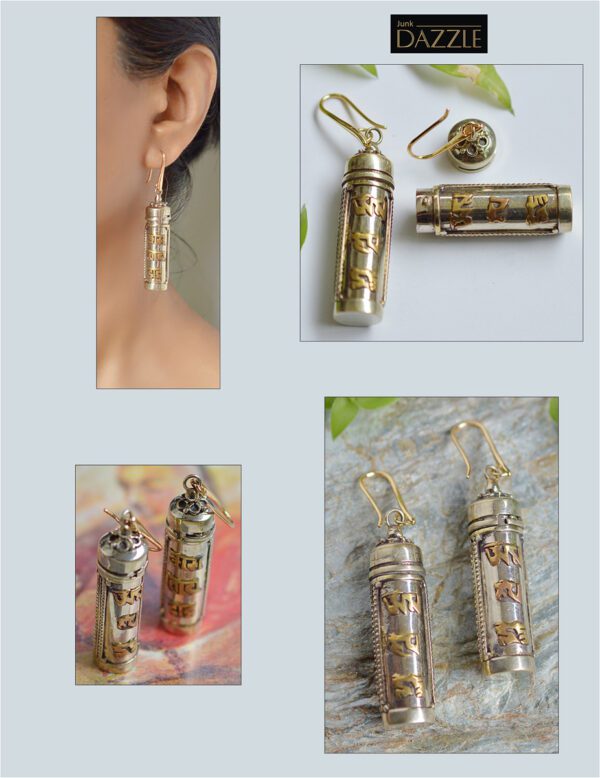 hm Mani Padme Hum Tibetan Ghau Locket Cylinder earrings