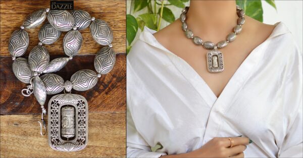 Unique vintage silver plated Tibetan Prayer wheel necklace