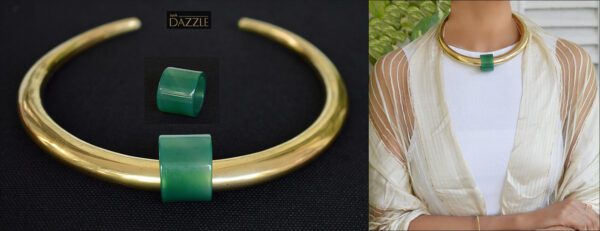 Brass Hasli with detachable Chalcedony Agate Ring