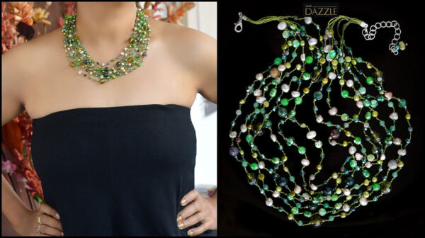 MULTILAYERED PEARL & CRYSTAL NECKLACE