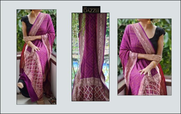 Pure Zari Purple Banarasi Rai Bandhej Dupatta