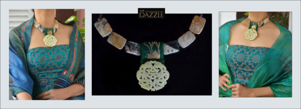 Necklace with carved Jade pendant & agate