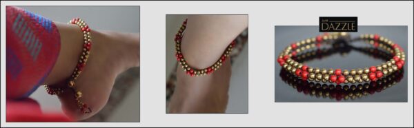 Handwoven brass Anklet with coral