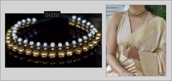 Brass & pearl bell choker