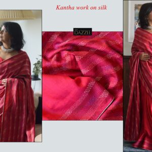 Elegantly designed kantha work on silk with cream silk selvedge