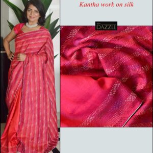 Elegantly designed kantha work on silk with cream silk selvedge