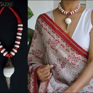 Conch shell tibetan pendant with yak bone and shell beads