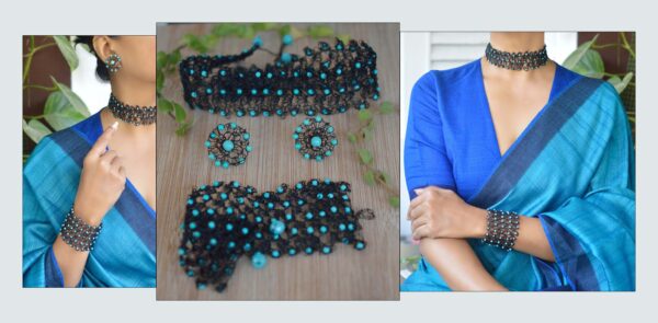 Black wired Crochet set with turquoise