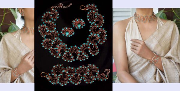 Copper wired Crochet set with turquoise