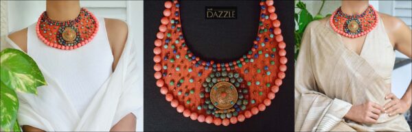 Silk Bib necklace with Tibetan Prayer Box Ghau