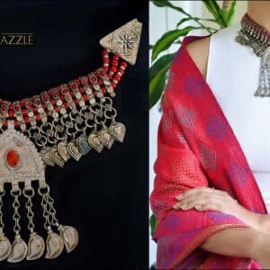 Coral beaded kutchi necklace with afghani pendant