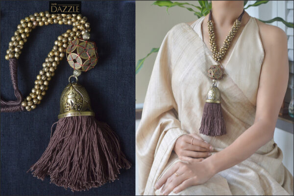 Fengshui ball and wind chime bell brass beaded necklace