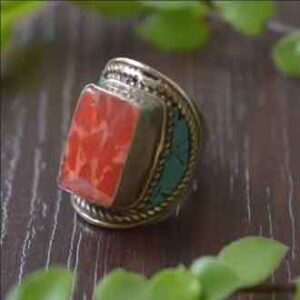 Tibetan Coral andTurquoise Ring (adjustable)