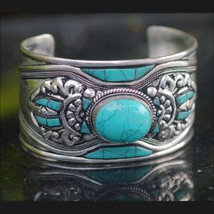 Tibetan Open Cuff Turquoise Bracelet (Adjustable)