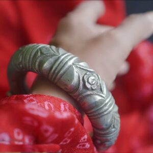 Old engraved ethnic Nepali bracelet with stones