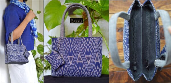 Handwoven Thai Hmong Indigo dyed fabric bag with coin purse