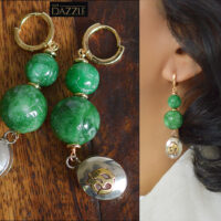 Carved Jade earrings with Tibetan Om