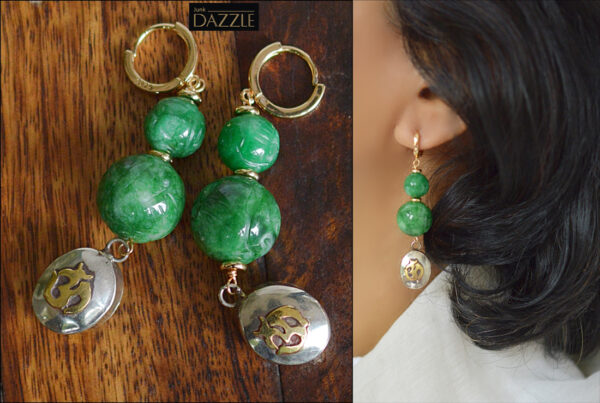 Carved Jade earrings with Tibetan Om