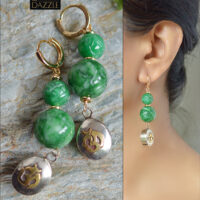 Carved Jade earrings with Tibetan Om