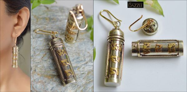 hm Mani Padme Hum Tibetan Ghau Locket Cylinder earrings