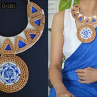 Rattan Bib with hand painted Vietnamese rattan weave ceramic pendant