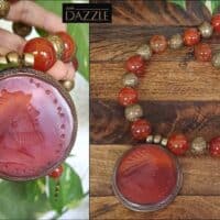 Old Roman carved carnelian Intaglio pendant with carnelian and brass beads