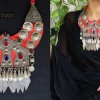 Bib necklace with old Afghani pendant and metal accents