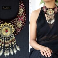 Zardozi work velvet bib with Gold washed Turkoman pendant